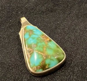 Vintage 14k Nevada Turquoise Pendant Gold Southwestern Signed Iden 1-1/8” 4.4g - Picture 1 of 10