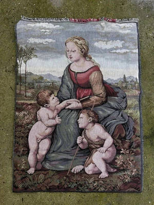 Renaissance Style Madonna & Children Fine  Tapestry Wall Hanging Made In Italy - Image 1 of 4