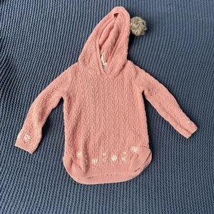 Cupcakes & Cashmere rosa Zopfmuster Hoodie Pullover Mädchen Gr. 5T Blumen Bommel - Bild 1 von 3