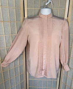 1980s Hanae Mori Tops Pink Pleated Long Sleeve  Blouse Top Secretary S/M? - Picture 1 of 16
