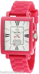 NEW-JUICY COUTURE PINK SILICONE BAND+ROMAN NUMERALS+CRYSTAL DIAL WATCH #1900651 - Picture 1 of 1