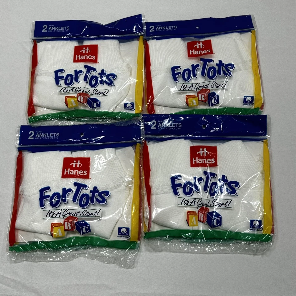 Vintage Hanes For Tots Anklets Socks - 4 Packs 8 Pairs - Made In USA NIP NEW - Image 1 of 4