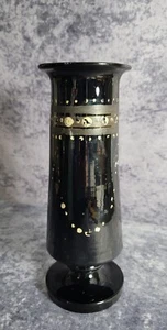 Antique Victorian Bohemian Enameled Black/Amnethyst Glass Hand Blown Vase Pontil - Picture 1 of 9