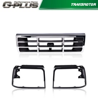 APTO PARA 92-96 FORD F150 F250 BRONCO REJILLA FARO PUERTA NEGRO 3 PIEZAS Foto 1 de 4