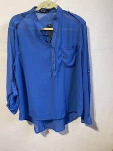 ZANZEA womens BLOUSE 1X BLUE Convertible3/4 sleeve semi sheer chiffon XL NEW - Picture 1 of 10