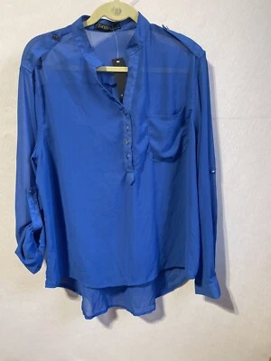 BLUSA ZANZEA feminina 1x azul conversível manga 3/4 semi transparente chiffon GG nova - Imagem 1 de 4