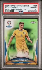 2024 TOPPS CROMO UEFA EURO #124 ILYA ZABARNYI RIFRATTORE VERDE NEON /150 PSA 10 - Foto 1 di 2