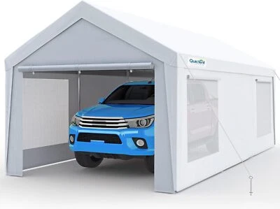 Quictent 12x20 ft Heavy Duty Carport Canopy with Windows Sidewall, White
