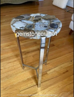 Natural Wild Agate Console Side Table Top, Agate Geode Console Drink Table Decor - Image 1 of 4