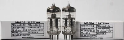 12AT7WA M8162 E81CC MAZDA 三重 MICA 'O' Getter 测试 Amplitrex AT1000 2 件 — 第 1/4 张图片