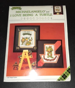 TMNT Michaelangelo and I Love Being a Turtle Cross Stitch Pattern Leaflet VTG - Picture 1 of 2