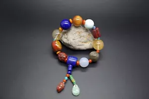 Large Multi Gemstone Bracelet One of a Kind Bracelet Natural Jade Bracelet Men - Picture 1 of 10