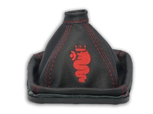 FOR ALFA ROMEO 159 GEAR BOOT GAITER LEATHER EMBROIDERY LOGO RED - Picture 1 of 4