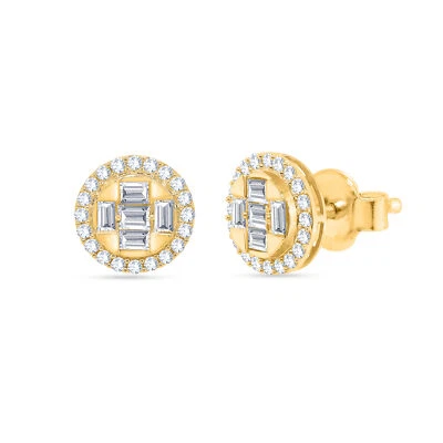 1.23 Ct Certified Natural Diamond Cluster Stud Earrings 14K Yellow Gold - Image 1 of 4