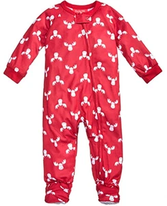Family PJs Baby Unisex Moose Print Footie Pajamas; Red/White 18M - Picture 1 of 1