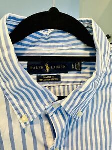 Ralph Lauren White Blue Stripe Long Sleeve Shirt Size Large