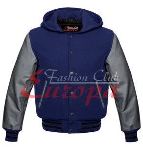Unisex Mangas de Cuero Gris Real Letterman Universidad Lana Universitaria Sudadera con Capucha XS-7XL - Imagen 1 de 12