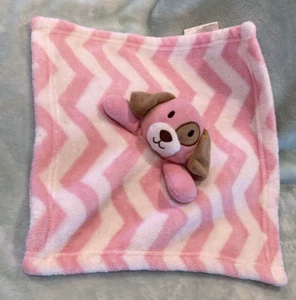 Pink White Chevron Fuzzy Lovey Puppy Dog w Eye Patch 13" square - Picture 1 of 10