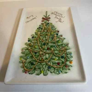 Vintage 1979 Weihnachten handbemalte Platte 9"x14" "Frohe Weihnachten" - Bild 1 von 9