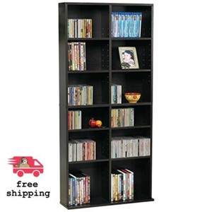 Wooden Media Tower Rack Storage Adjustable Shelf Cabinet Organizer Stand Holder