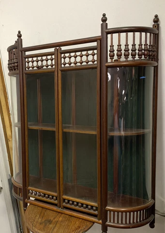 ANTIQUE WOOD HANGING WALL MOUNT STICK AND BALL CURIO DISPLAY CABINET Cover