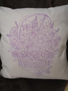 Cushion Cover Pillow Basket of Flowers printed to Embroider embroidery CSO133 - Picture 1 of 1