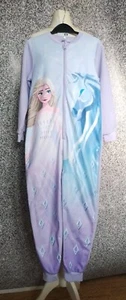 9-10 Years , Blue Purple Frozen Elsa Fleece One Piece Pajamas, New - Picture 1 of 11
