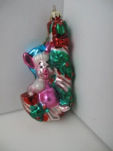 Piglet with candy cane Disney Christmas Ornament European style glass  - Picture 1 of 5