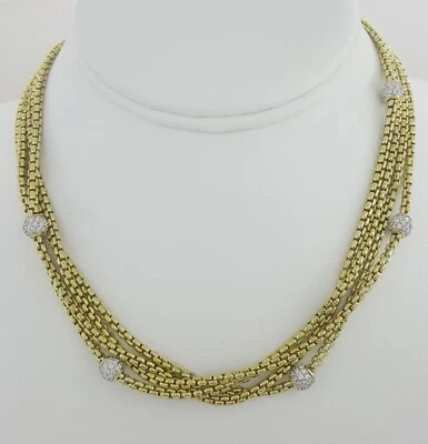 David Yurman Pave Diamond Ball Station 4 Strand Gold Necklace 1.7 ct 18k 86.6 Gr - Image 1 of 4