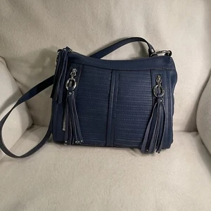 B. Makowsky Navy Blue Leather Purse Shoulder Bag/ Crossbody - Picture 1 of 8