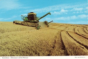 John Deere Combine harvesting wheat Palouse Region Washington 1975 - Picture 1 of 2