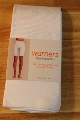 Warners Blissful Benefits Seamless Smoothing Shortie Biker Shorts-White-L/XL-NIP - Image 1 of 2