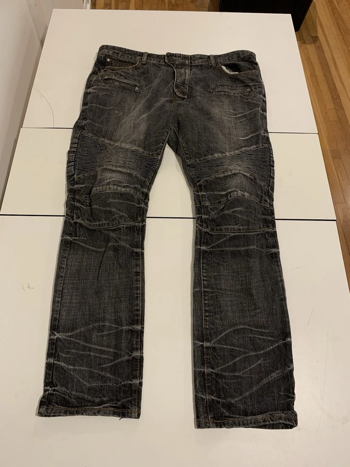 Jeans Balmain Paris 42x33 preto motociclista designer de luxo streetwear costela grunge - Imagem 1 de 4
