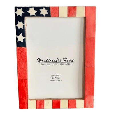 Handcrafted 5x7 American Flag Frame Red White Blue Mosaic Rustic - Image 1 of 4