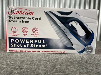 Sunbeam 1700W Steam Iron Retractable Cord Shot of Steam Feature Blue Open Box - Image 1 of 4