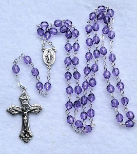 La Petit Amethyst Purple Czech Crystal Rosary in Silver - Picture 1 of 5
