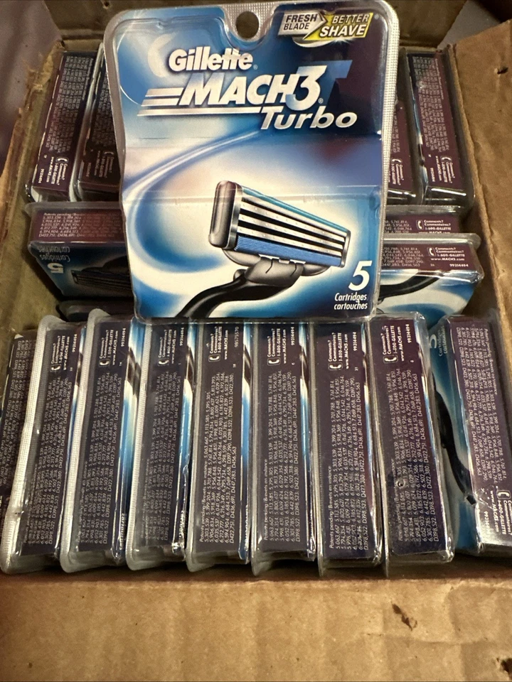 BRAND NEW Gillette Mach3 “Turbo” Pack of 5 Cartridges Sealed Unit,BEST PRICE S&H - Image 1 of 1