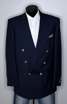 Chaqueta Blazer Traje Henry Grethel Lana Doble Pecho Azul Marino Dorado Pico 40L Foto 1 de 4