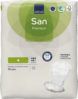 Abena San 4 Incontinence Pads Women and Men | 800ml Absorbency | 30 Pack | Fast