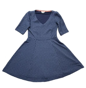Boden Kleid Damen US 8P blau geometrische Passform ausgestellt Halbarm Taschen Boho - Bild 1 von 9