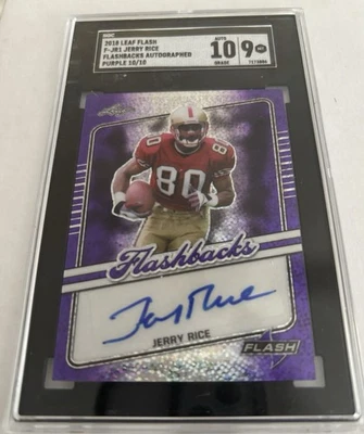 Jerry Rice 2018 Leaf Flash Purple Flashbacks Auto 10/10 SGC 9 - Image 1 of 2