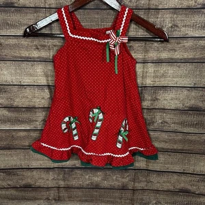 VTG Rare Edition Christmas Red Corduroy Candy cane Jumper Dress Rick Rack 3T - Picture 1 of 8