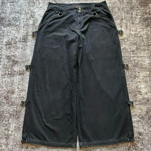 00s Illig Mens Y2K Rave Goth Baggy Pants Black Hardware Skull Tripp JNCO 36 8F - Picture 1 of 11
