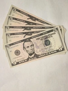 2006 $5 Unc/Gem Star Note Cons Serial # Lot (5) (BOSTON) Low Print SERIAL - Picture 1 of 5