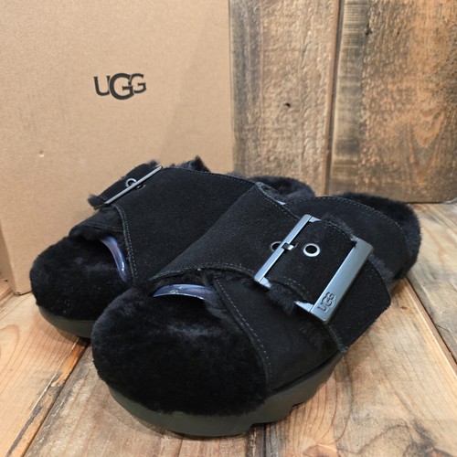 SANDALO DA DONNA US 10 UGG CON FIBBIA ANTISCIVOLO SCAMOSCIATA PELLE DI PECORA LANA ~ NERO