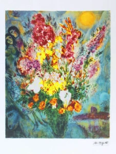 NEW Marc Chagall limited edition plate signed litho BLUE BOUQUET 24" x 20" - Picture 1 of 6