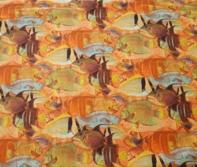 Telas Tropical Dreams por Kathleen Francour SPX Pez Azul Marrón Coral Foto 1 de 3