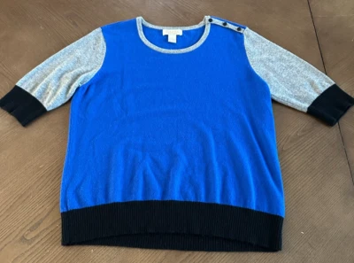 Suéter para mujer Peck & Peck azul bloque de color cuello en V 100 % cachemir talla XL Foto 1 de 4