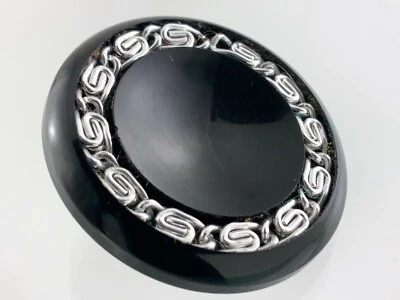 Bakelite With Lucite Black Color Garment Button 1.25in Chainlink Pattern 330B - Image 1 of 4