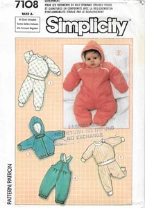 Simplicity 7108 80's Baby Infant Snowsuit, Overalls, Pants Jacket Sewing Pattern - Bild 1 von 2